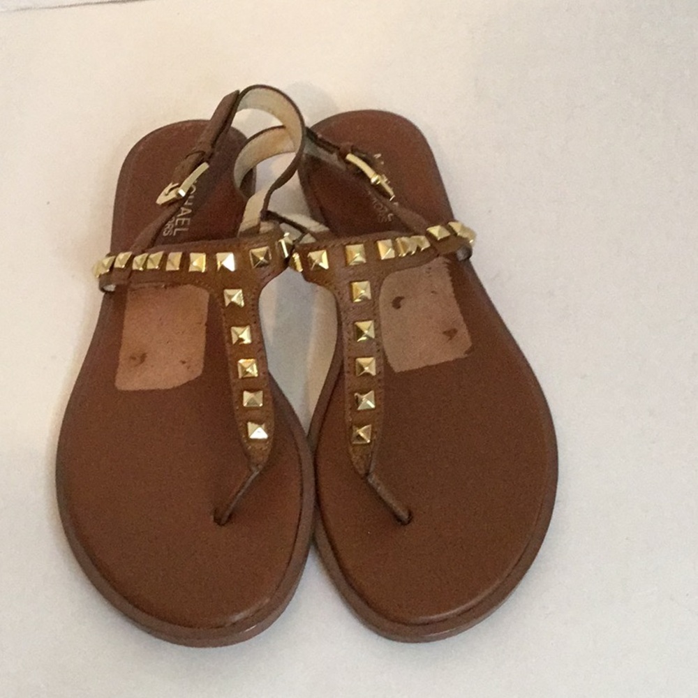 Michael Kors T-Strap Sandals with Gold Studs